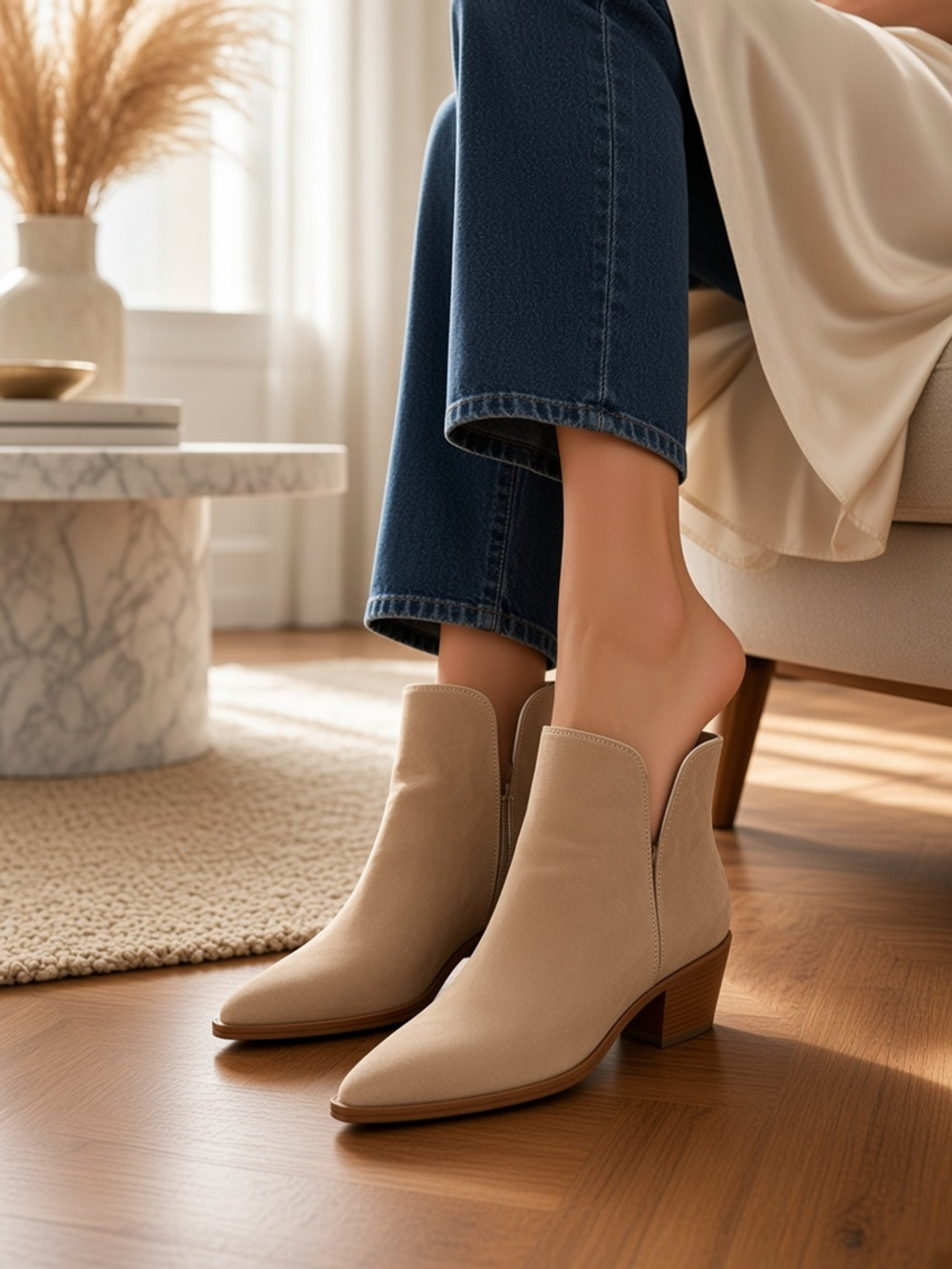 Vince Camuto Suede Pointed Toe Booties Size 8.5 Beige